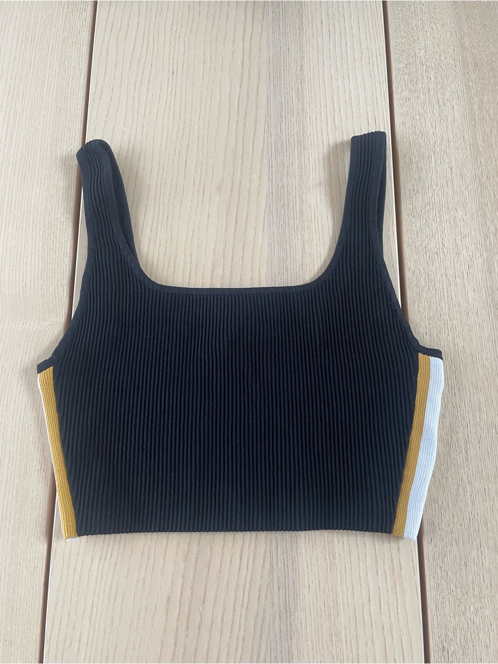 Aritzia Babaton Ribbed Square-Neck Crop Tank Top Black with Gold & White Trim M